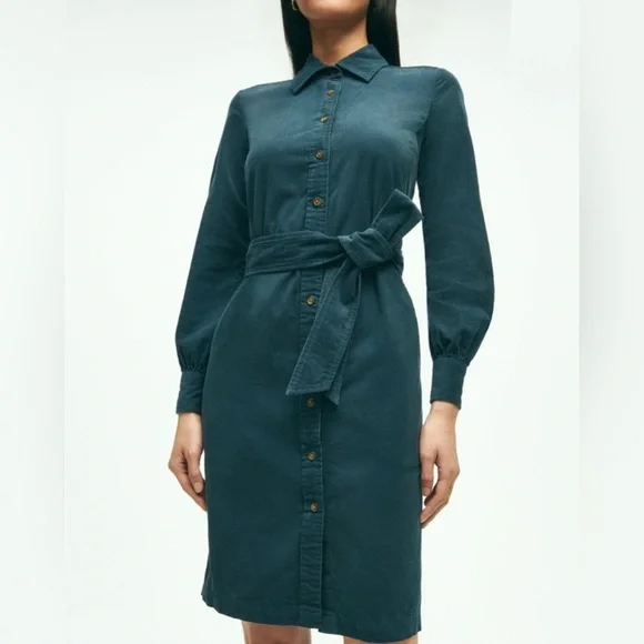 green emerald velvet dress Corduroy shirt dress - teal main image 0
